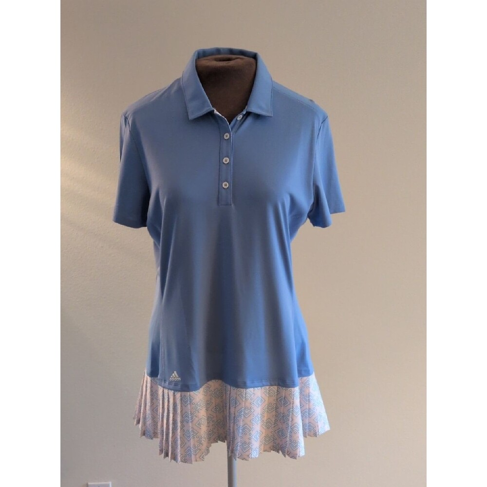 Adidas Preppy Pickleball Dress LG Blue Button Down Polo 1 piece Athletic Pleated